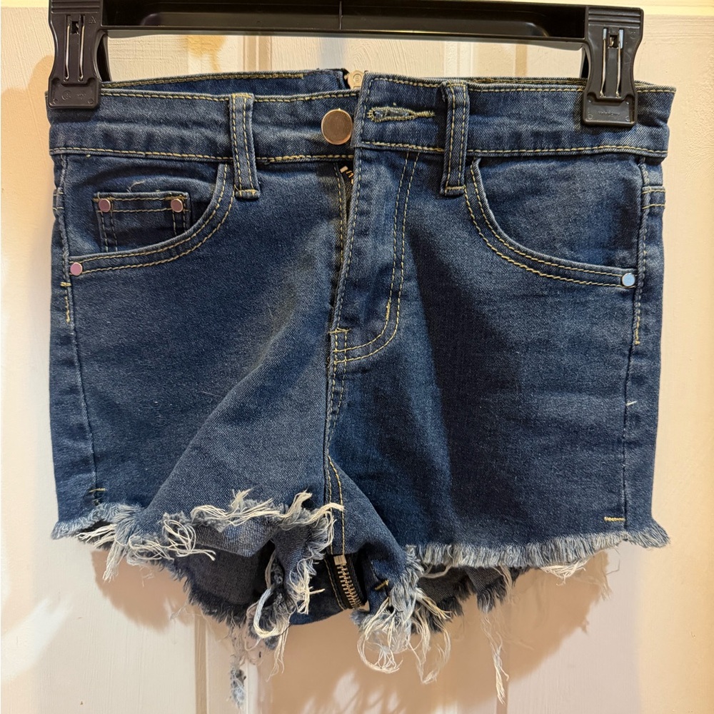 Denim Frayed Hem Women’s Shorts - Dark Blue with zipper back size small